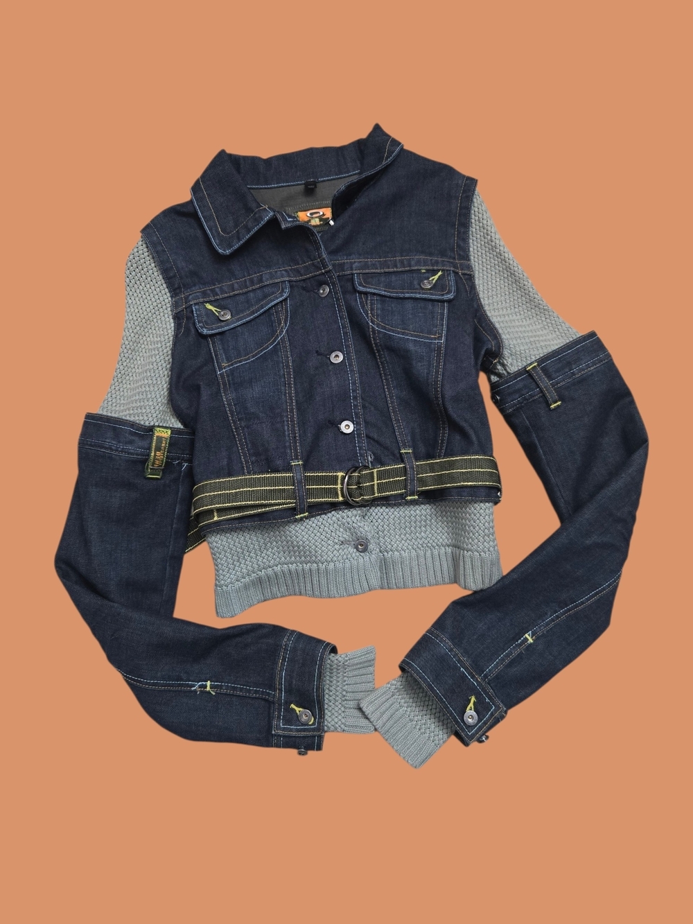 OAKLEY Y2K Avante GARDE STREETWEAR  Two-Tone Denim & Knit Jacket - Blue Gray